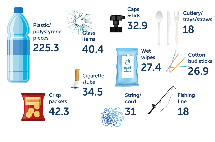 Waste types collected on UK beaches
